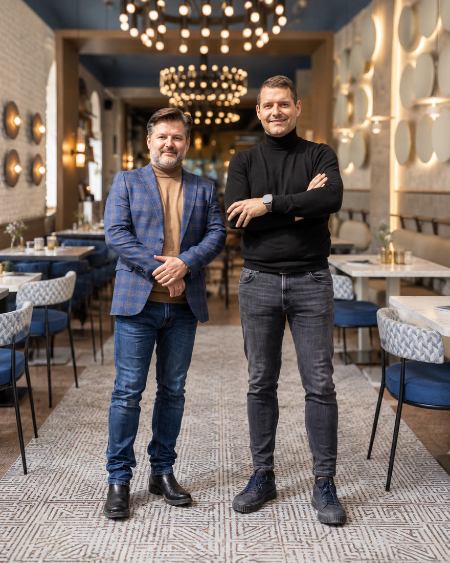 Brothers Dejan and Srđan Drljača in the Fabrika dining room